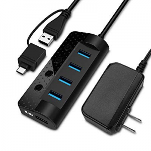USB C Hub 3.0 Powered, Fansteck USB Hub Type C for Laptop Macbook Pro 4 USB 3.0 Data Ports Fast Spee