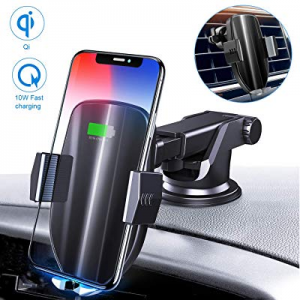 Moskee Wireless Car Charger Mount,Automatic Clamping,Qi 10W 7.5W Fast Charging,Air Vent Phone Holder