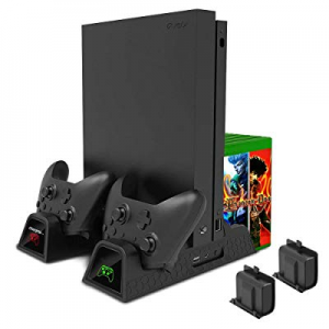 RegeMoudal Vertical Cooling Stand Compatible with Xbox One/S/X, Cooling Fan with 2*600mAh Batteries,