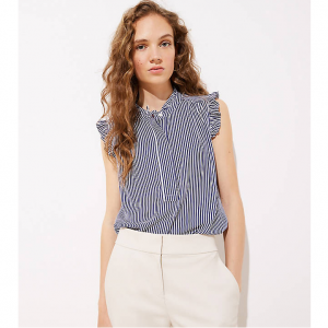 LOFT Striped Ruffle Henley Shell