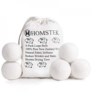 Wool Dryer Balls by Homstek, 6 Pack, XL Size Premium Reusable Natural Fabric Softener, Reduce Clothi