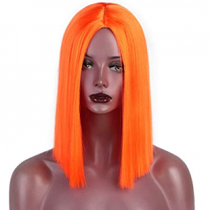 ENTRANCED STYLES Bob Wig Orange Color Synthetic Wigs for Girls 12 Inch Straight Cosplay Halloween Wi