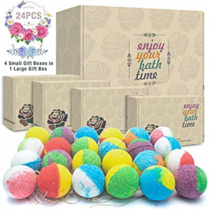 24 Organic & Natural Bath Bombs, Handmade Bubble Bath Bomb Gift Set, Rich in Essential Oil, Shea But
