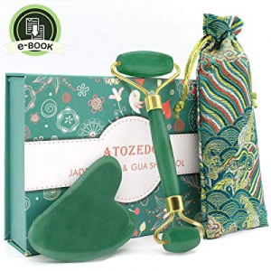 Jade Roller for Face - Gua Sha Tools - 100% Real Jade Stone Face Massager Set - Anti Aging Wrinkle P