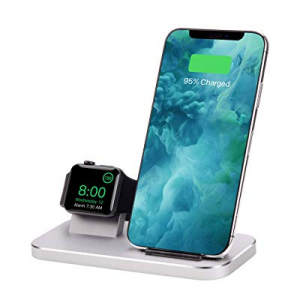 BNCHI 2 in 1 Aluminum Alloy Phone Wireless Charger Stand & Charging Station Compatible iWatch Holder