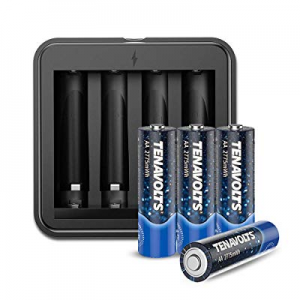 TENAVOLTS Rechargeable AA Battery Charger with 4 Counts Lithium 2775 mWh AA Rechargeable Batteries
