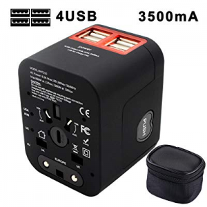 Universal Power Adapter, Woigi Travel Power Converter with 4 USB Ports Power Plug Adapter for EU, UK