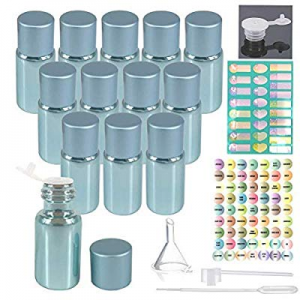 12pcs 5ml Empty Pearled Blue Glass Oil Bottles Set For Essential Oil Blends Samples With 1x26 Sticke