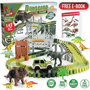 Dinosaur Toy Race Tracks for Boys and Girls - 160 Piece Flexible Assembly Train Tracks Set with Ju..