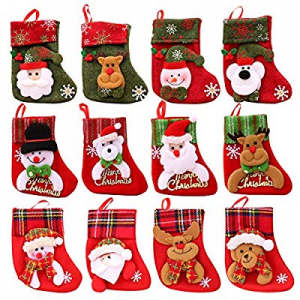 JPARR Mini Christmas Stockings now 40.0% off , 12 Pack Different Design 6.25 inches Felt Small Chr..