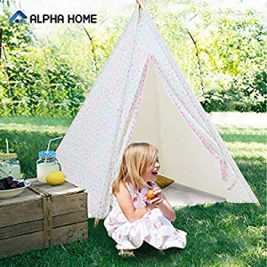 One Day Only！50.0% off ALPHA HOME Teepee Tent for Kids Canvas Childs Play Teepee Tent Indoor & Out..