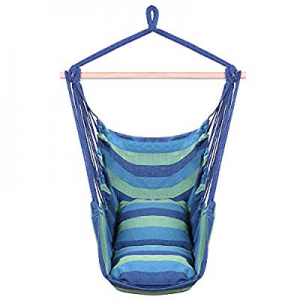 Teeker Cotton Hanging Rope Distinctive Cotton Canvas Hanging Rope Chair with Pillows (Blue) now 80..