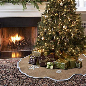 50.0% off Adeeing Christmas Tree Skirt 48 Inches Burlap Snowflake Printing Xmas Decorations Tree S..