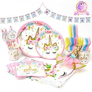 Qivange Unicorn Party Supplies - 164 Pcs Unicorn Themed Party Favor Set for Kids Girls - Unicorn P..
