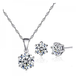 PIKAJIU Women Necklace Set Charm Pendant Jewelry Gifts Necklace Ear Stud (Silver) now 80.0% off 