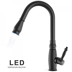 Black Kitchen Faucet with Pull Down Sprayer and Led Indicator Light to Reflect Water Temperature n..