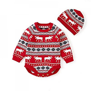 80.0% off Exlura 2PCS Christmas Baby Christmas Onesie Rompers Hat Set Long Sleeve Reindeer Print G..