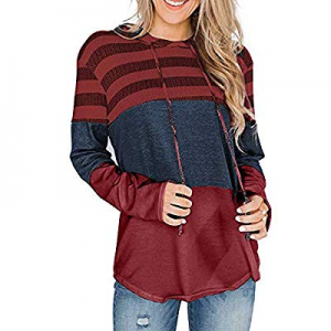 2020 Womens Cowl Neck Color Block Striped Tunic Sweatshirt Drawstring Pullover Tops now 80.0% off 