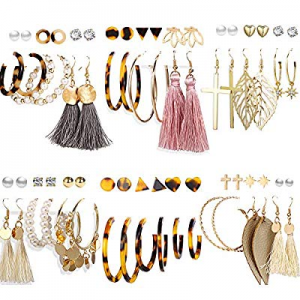 50.0% off 36 Pairs Fashion Earrings Set with Tassel for Women Girls Gold Cross Dangle Leaf Earring..