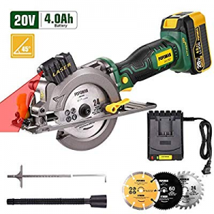 POPOMAN Cordless Circular Saw now 35.0% off , 4.0Ah 20V 4,500RPM Saw with Laser, 3 Blades(4-1/2"),..
