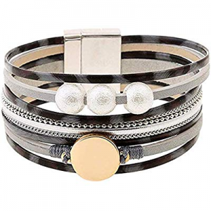 Leopard Bracelets for Women Metal Pipe Charm Multilayer Wide Leather Wrap Bracelet now 80.0% off 