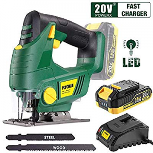 Cordless Jigsaw now 50.0% off , POPOMAN 20V Jig Saw with LED Light, 2,000mAh Battery, 1H Fast Char..