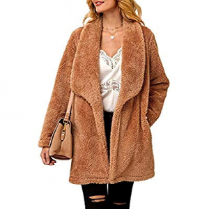 Ferbia Women Faux Fur Jacket Fluffy Fuzzy Lapel Open Front Coat Long Sleeve Thick Warm Outwear now..
