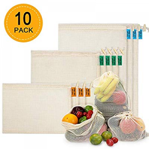Reusable Produce Bags 10 PCS now 45.0% off , Organic Cotton Mesh Bags for Fruit and Veg Grocery Sh..