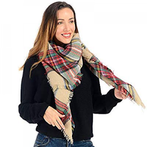 Scarf for Women now 50.0% off , Classic Plaid Scarf Winter Warm Oversized Tartan Wrap Shawl Fashio..