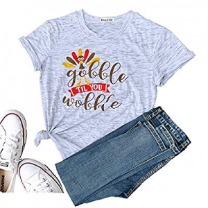Gobble Til You Wobble T Shirt Women Christmas Shirt Graphic Tee Funny Cute Blouse Tees Casual Tops..