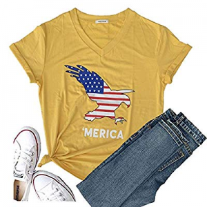 Women's Short Sleeve T-Shirt USA Graphic Tees Tops Christmas Blessed Tops Funny Blouse Tees now 30..