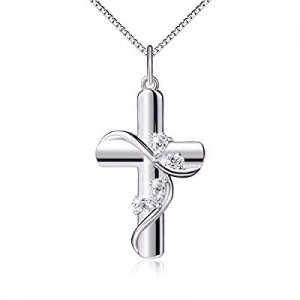 One Day Only！20.0% off 925 Sterling Silver Cubic Zirconia Faith Hope Love Cross Pendant Necklace f..