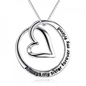One Day Only！50.0% off S925 Sterling Silver Always My Sister Forever My Friend Love Heart Pendant ..