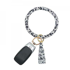 Leopard Bracelet Keychain Women Suede Made with Tassel, Wrist Bangle Key Ring for Women Girl now 5..