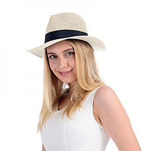 Womens Straw Panama Hat Wide Brim Sun Beach Hats with UV UPF 50+ Protection for Both Women Men now..
