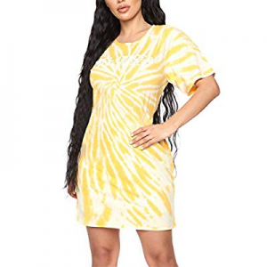 acelyn Womens Casual Short Sleeve Tie Dye Print Loose Tunic T-Shirt Mini Dress now 80.0% off 