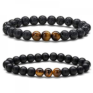 40.0% off PAERAPAK Lava Rock Bracelet for Men - 8mm Tiger Eye Lava Rock Mens Beads Bracelet Women ..