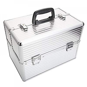 Aluminum Makeup Case Makeup Storage Box with Keys Silver