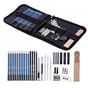 H & B Sketching Pencils Set, 32-Piece Drawing Pencils and Sketch Kit, Complete Artist Kit Includes G
