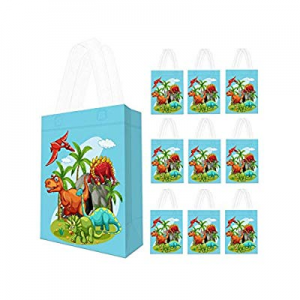 10 Pack Dinosaur Party Supplies Favor Bags - Reusable Dino Gift Tote Bags, Goodie Gift Toy Treat Bag