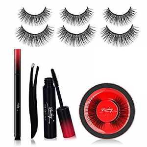 False Eyelashes and Eyeliner Kit - No Glue Non-Magnetic Fake Eyelashes Set, Reusable Weatherproof Fa