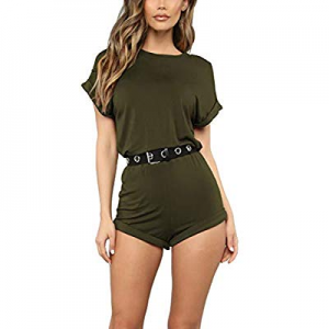 One Day Only！Pink Queen Women's Short Sleeve Summer Casual Shorts Romper with Belt now 42.0% off 