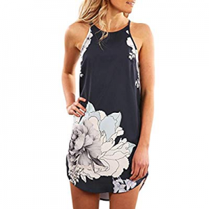 One Day Only！Aleumdr Womens Summer Floral Print Halter Sleeveless Mini Dress now 25.0% off 