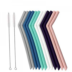 Set of 12 Big Reusable Drinking Straws, Silicone Straws with Cleaning Brushes Extra Long Compatible 