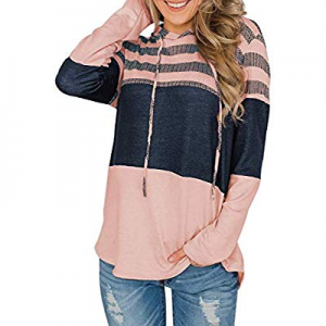 40.0% off Rainlin Women Casual Color Block Striped Sweatshirt Long Sleeve Drawstring Hooded Sweats..