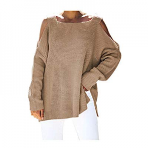 Pink Queen Women Cold Shoulder Loose Knit Top Fashion Square Neck Sweater now 20.0% off 