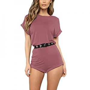 Pink Queen Women's Short Sleeve Summer Casual Shorts Romper with Belt now 45.0% off 