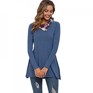 One Day Only！Missufe Women's Casual Long Sleeve Button Cowl Neck Swing Loose Tunic Tops now 50.0% ..