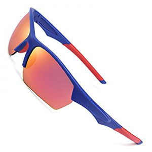 CAXMAN Sports Sunglasses for Men Women, Wrap Semi Rimless Frame Flash Mirror Lens now 70.0% off 