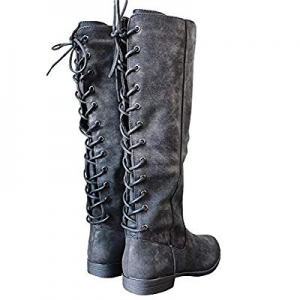 Liyuandian Womens Winter Lace Up Strappy Knee High Motorcycle Riding Flat Low Heel Boots now 50.0%..